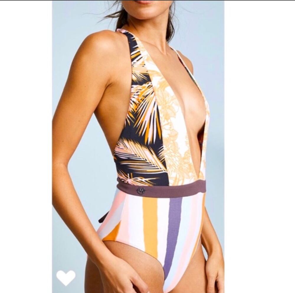 Maaji High Rise One Piece in Rainbow Jungle / coral reef Reversible swimsuit